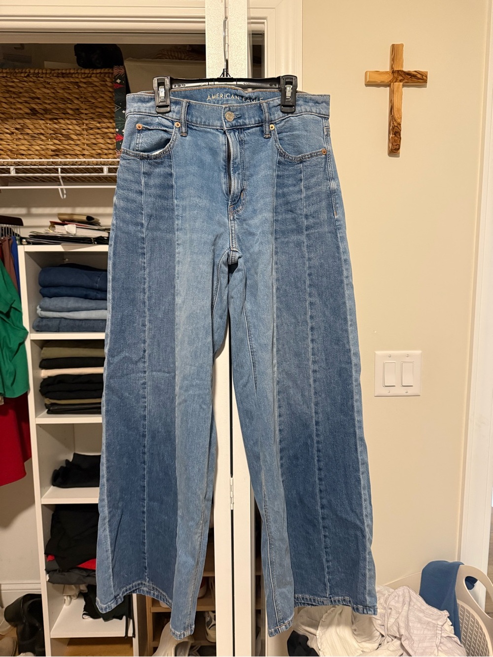 American Eagle Light and Medium Blue Two-Tone Denim Jeans